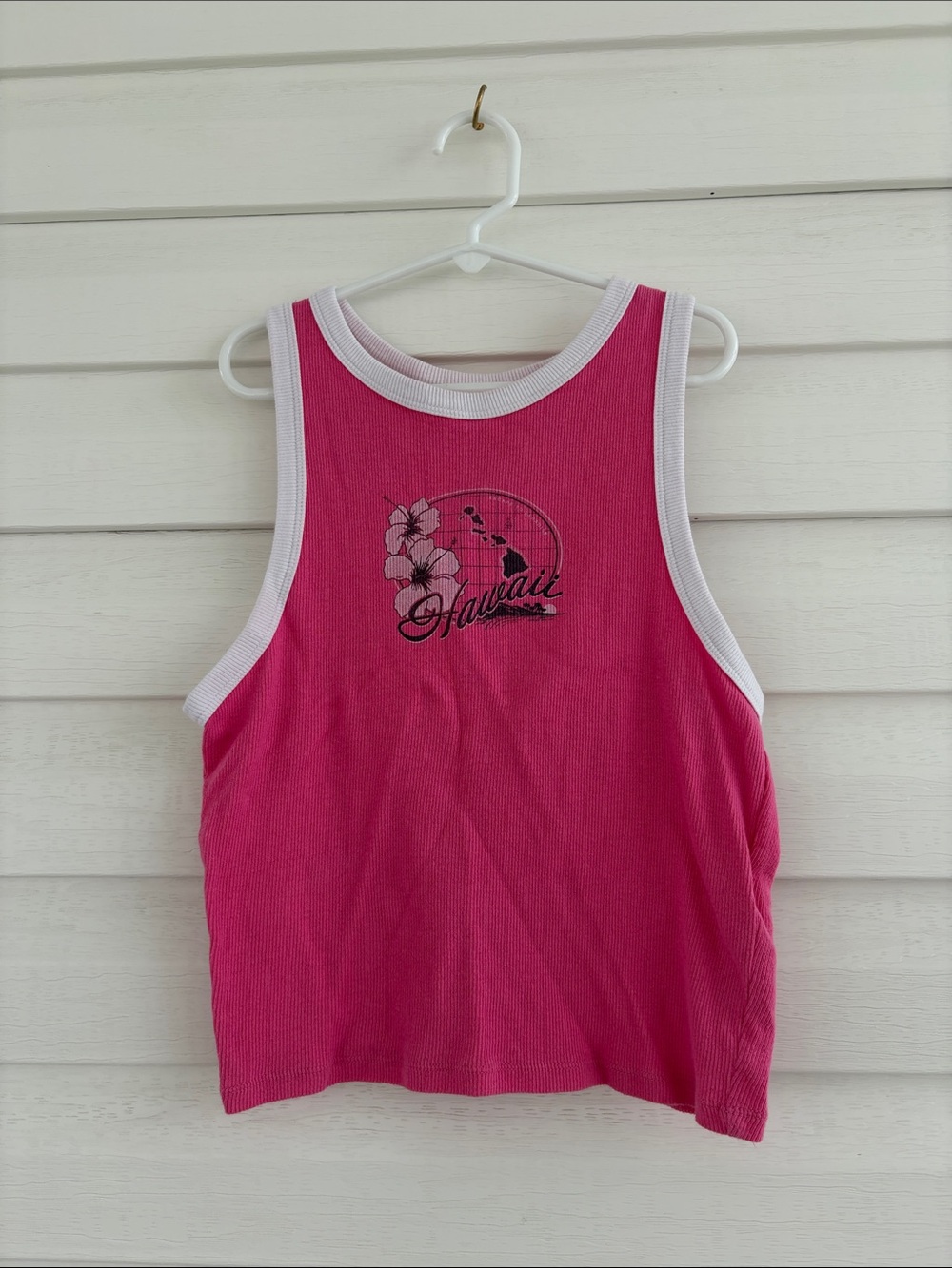 Hollister Pink Ribbed Hawaii Tank Y2K Baby Tee Tropical Graphic Top